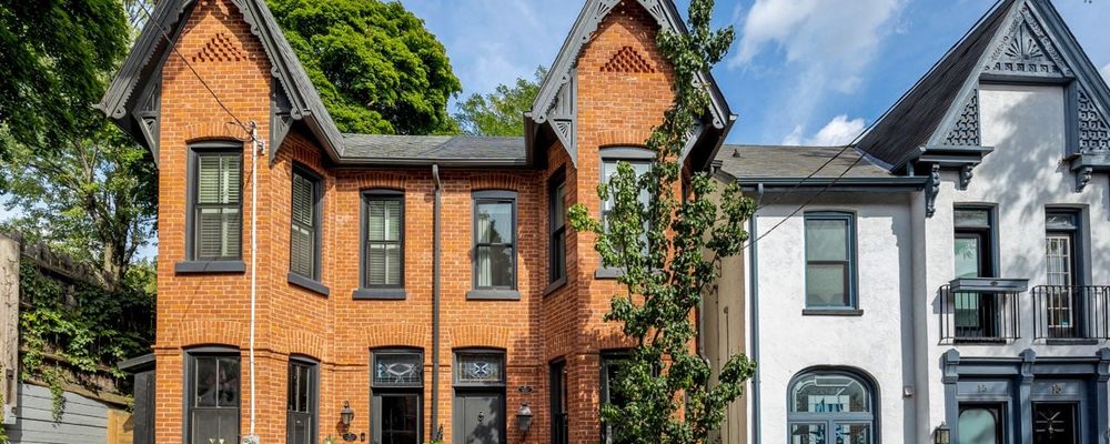 Century-old Victorian semi-detached homes in Cabbagetown, Toronto